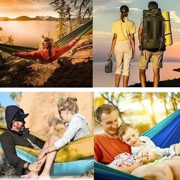 Outdoor Camping Hammock with Hanging Straps for Backpacking Travel Beach Yard and Garden Nylon Parachute Portable Hanging Bed