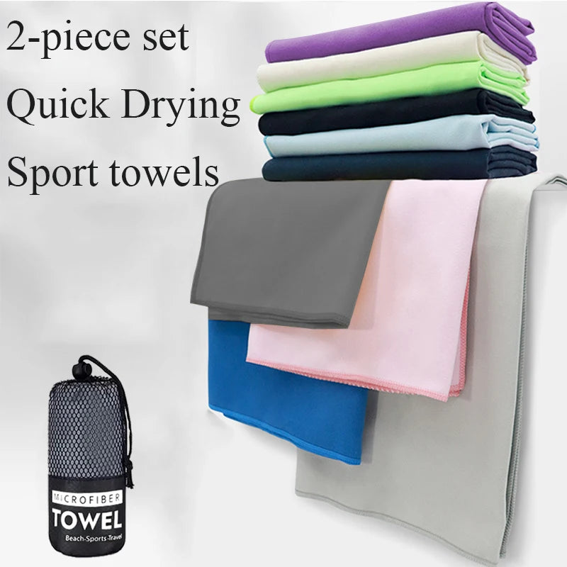 2 piece set quick drying towels for sports, fitness, swimming, beach, sweat water absorption, suitable for outdoor camping