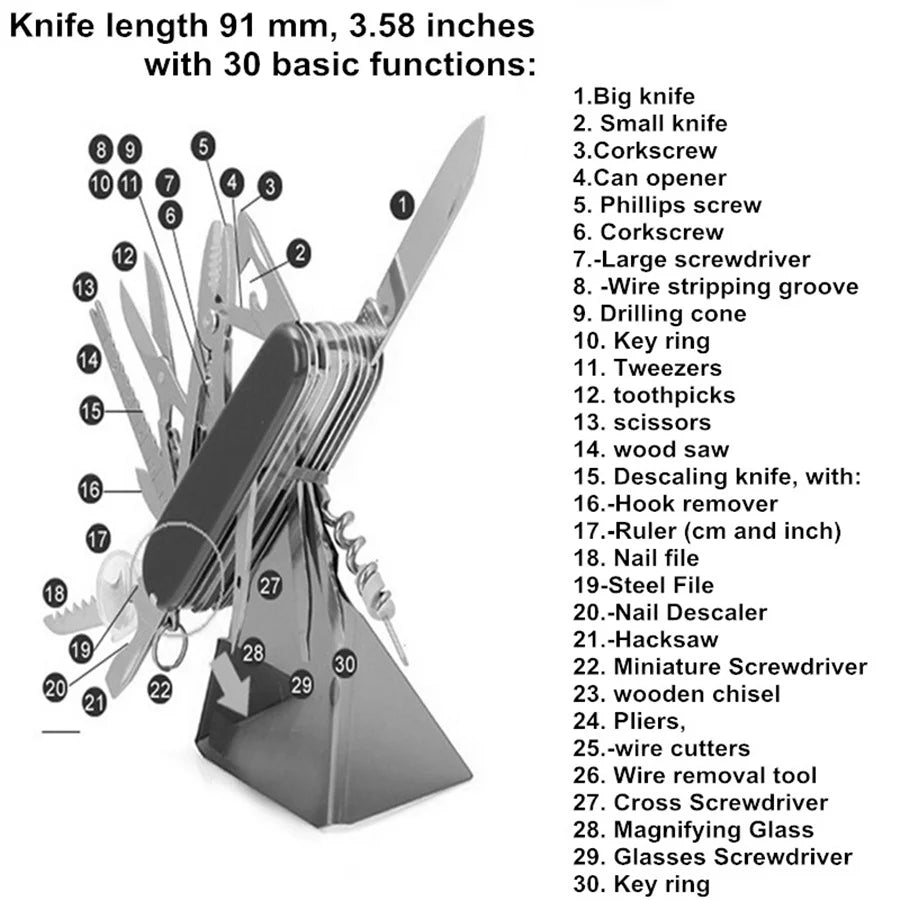 17 in 1 Multi tool Pocket Knife Portable Folding knife Stainless Steel Pocket Camping Pliers Knife Multifunctional Folding Knife