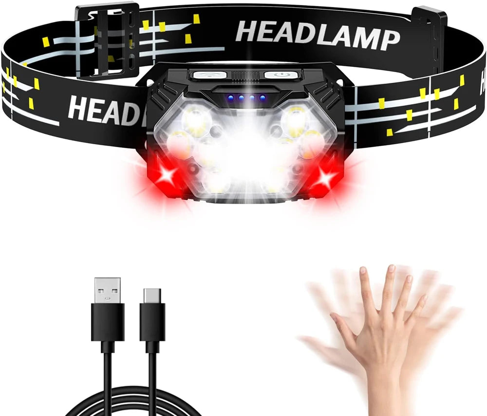 9 Led Strong Light Headlamp USB Rechageable Motion Sensor Headlight Portable Fishing Camping Outdoor Head Lamp Work Flashlight