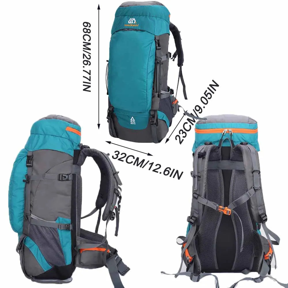 65l Travel Backpack Camping Large Hiking Bag Tourist Rucksack Waterproof Outdoor Sports Climbing Mountaineering Bag Luggage