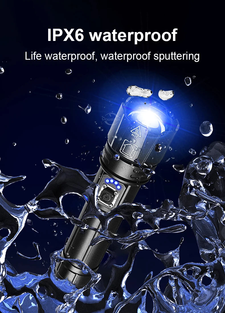 Powerful Flashlights Rechargeable LED Flash Lights Battery Display Hand Lantern Waterproof Lamps Outdoor Adventure Camping Torch