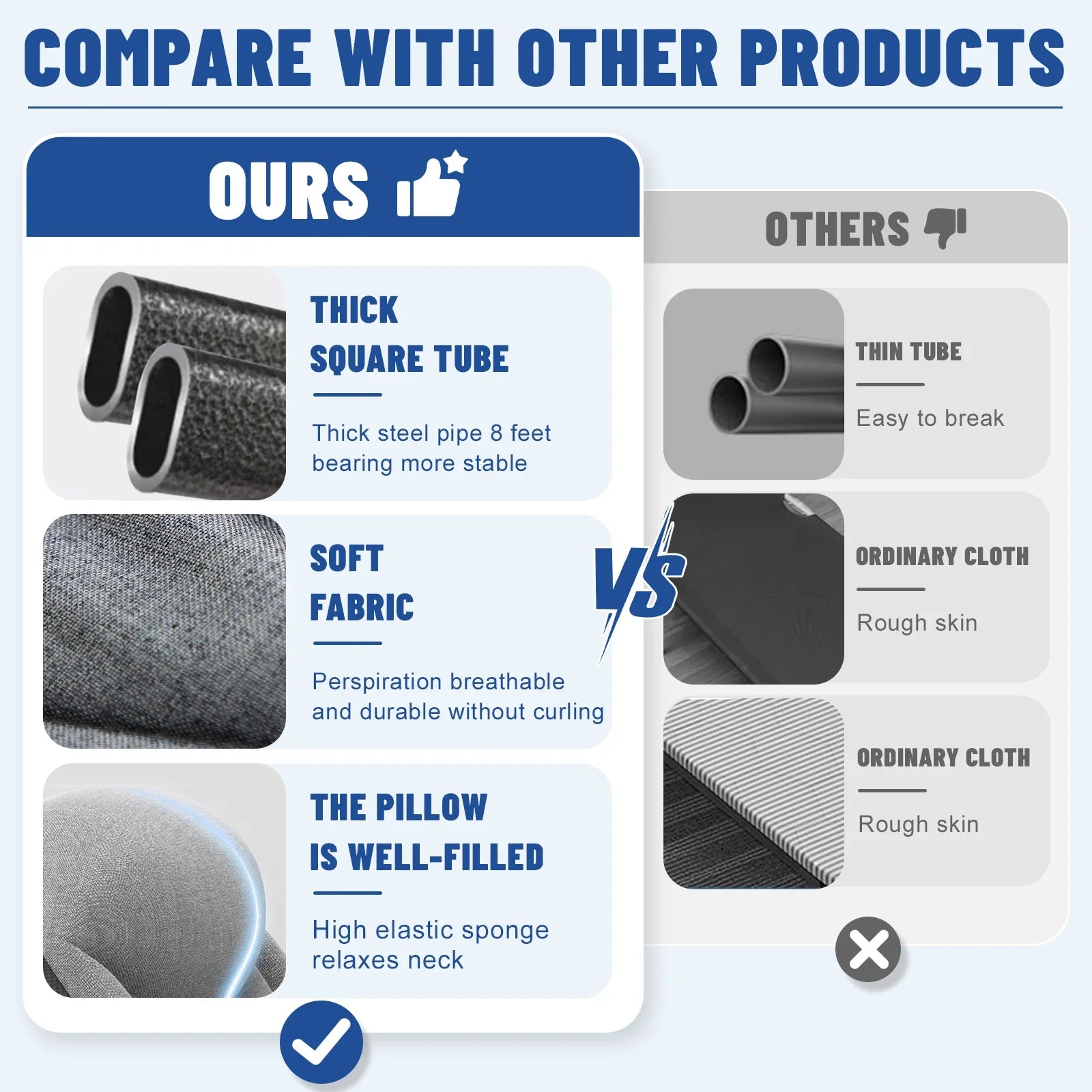 Sleeping Cots for Adults 6 Positions, Portable & Foldable Bed with Mattress and Pillow, Heavy Duty Sturdy Frame for Camp, Home