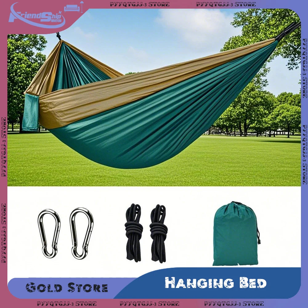 Outdoor Camping Hammock with Hanging Straps for Backpacking Travel Beach Yard and Garden Nylon Parachute Portable Hanging Bed
