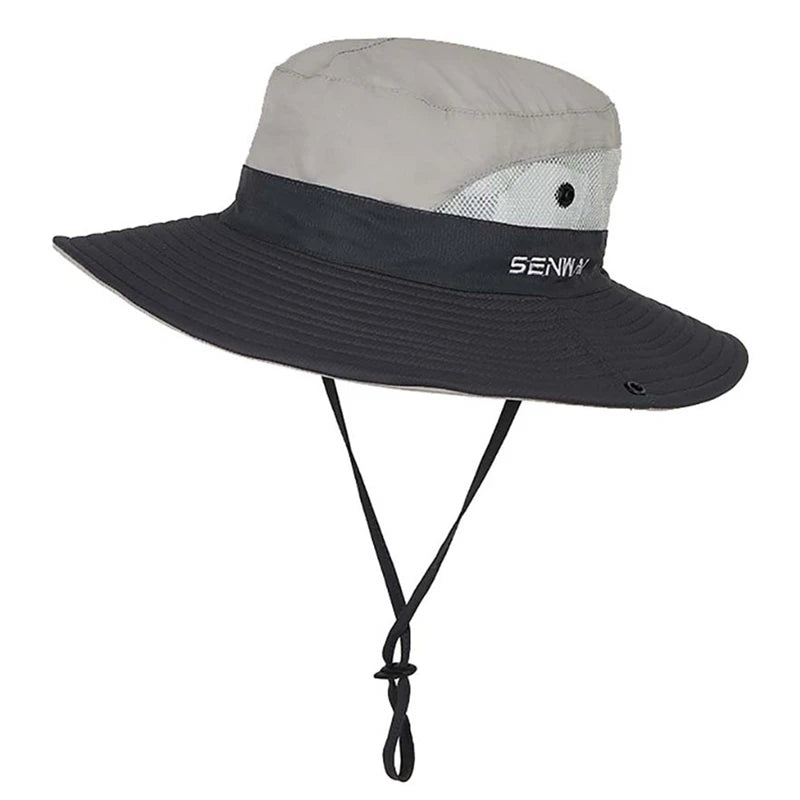 Camping Hiking Bucket Hat Wide Brim Quick Drying Breathable Traveling Foldable Sunshade Sun Ponytail Cap With Chin Strap