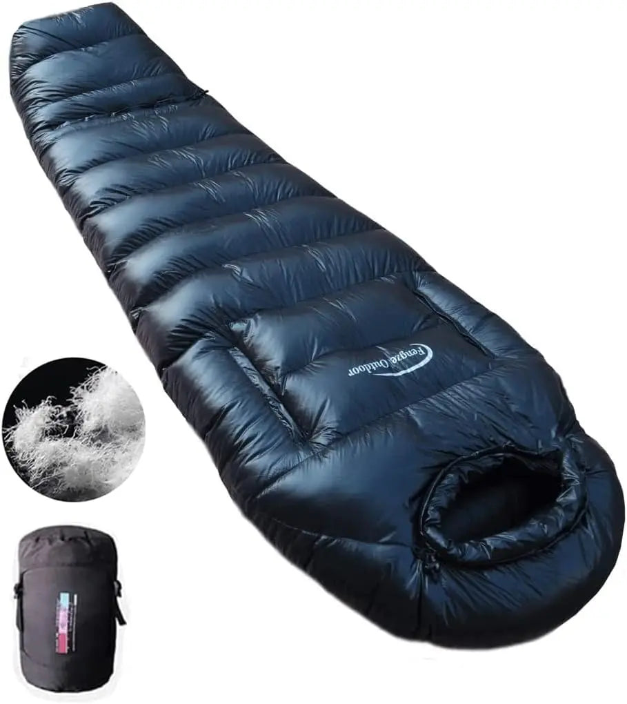 Outdoor camping, Can stretch hands and legs, 90% Duck down 1000g filling, Ultra-light and warm  Mummy down sleeping bag