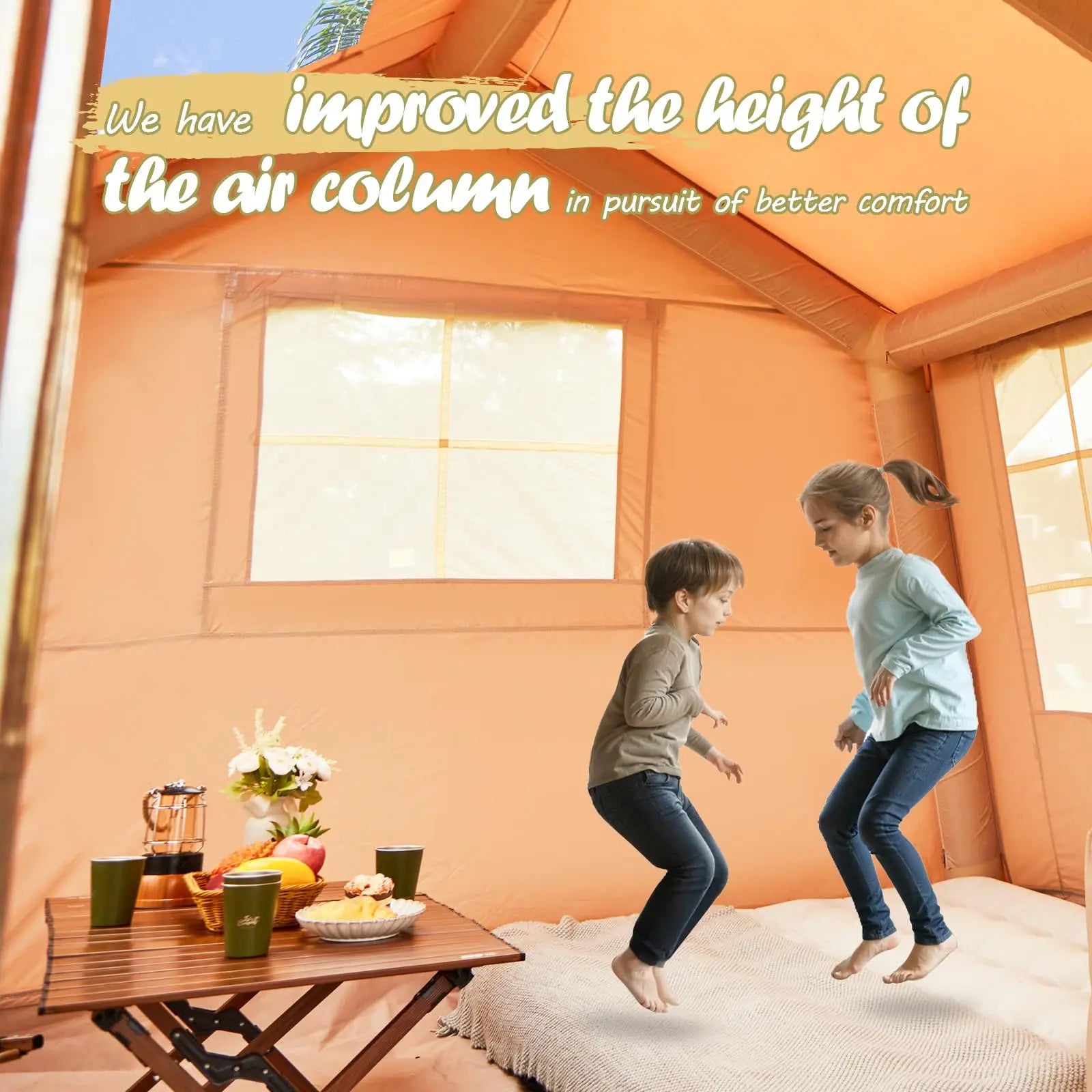 Inflatable Tent for Camping 10-12 People Large Inflatable Tent, Easy Setup 136 sqfts Glamping Tent,4 Season Tents for Camping