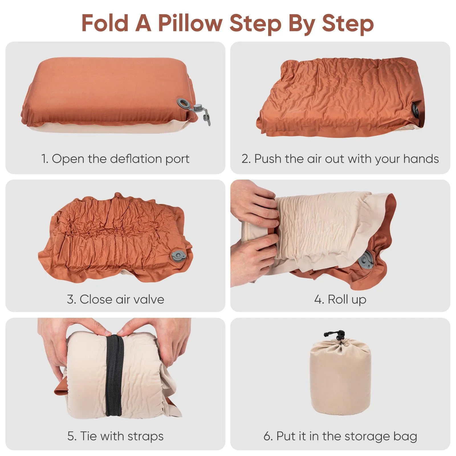 Camping Pillow with Memory Foam, Self-Inflating Portable Pillow, Ergonomic for Neck Support, for Camping, Airplanes, Backpacking