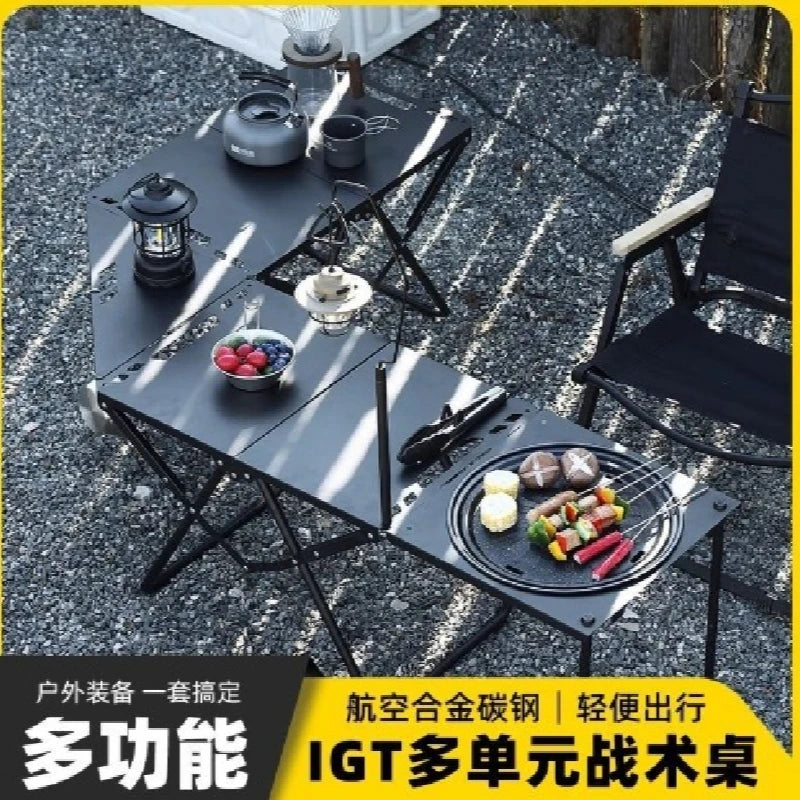 Table Outdoor Camping Tactics Folding Table Picnic Lightweight Portable Full Set Of Equipment Lamp Holder Portable