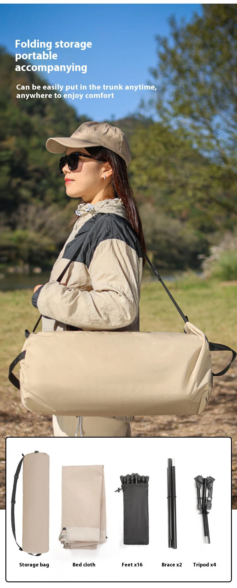 Lohascamping 90cm widen Camping cot Ultralight Portable High-low dual-purpose folding Bed Backpacking Travel hiking Sleeping Cot