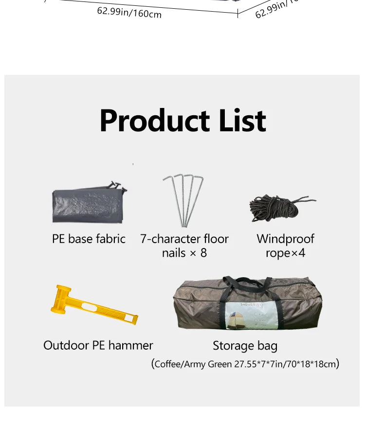 Portable Shower Tent for Outdoor Bathing Camping Toilet Pop-Up Privacy Shelter Beach Dressing Room Waterproof Lightweight WC