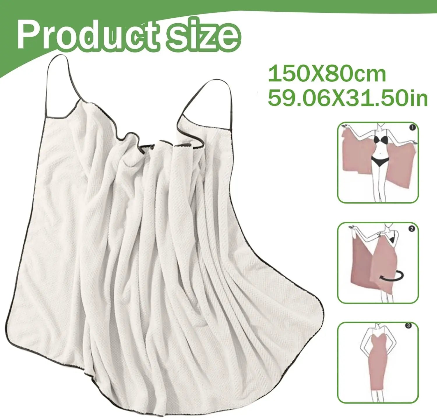 Quick Dry Sling  Wearable Bath Towel Bathrobe Dress for Shower Pool Spa Bathroom White Towel Wrap for Women