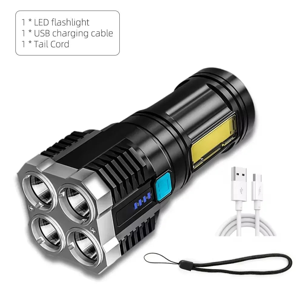 4 LED Lamp Flashlight Powerful Flashlight With COB Side Light 4 Modes USB Rechargeable Torch Camping Adventure Tool Searchlight