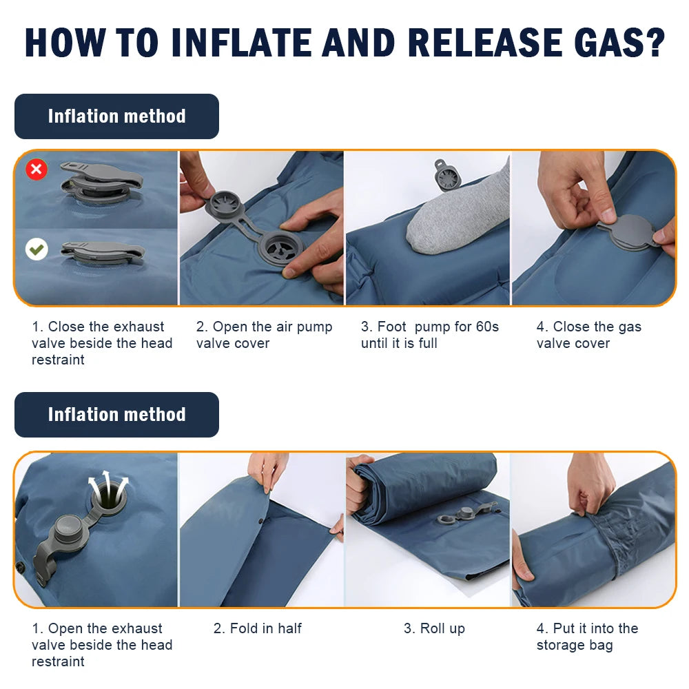 Double Sleeping Pad for Camping Inflatable Mattress with Pillow Outdoor Mat Travel Bed Cushion Built-in Pump 2 Person for Hiking