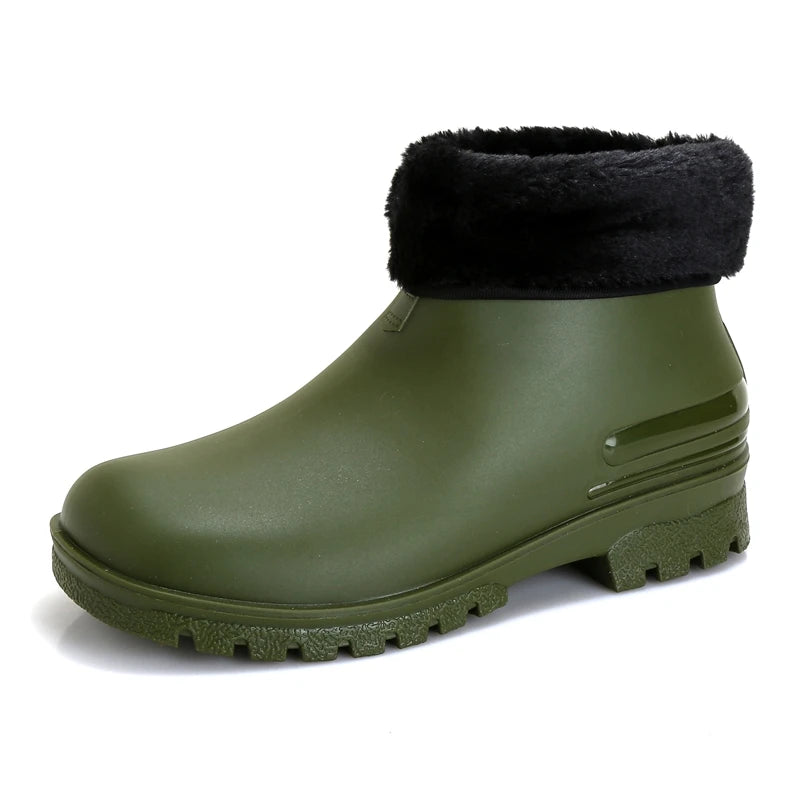 Rain Boots， for Men and Women, New Waterproof Shoes, Short Tube, Non-slip, Thick Sole, Wear-resistant, Warm Couple Camping Shoes