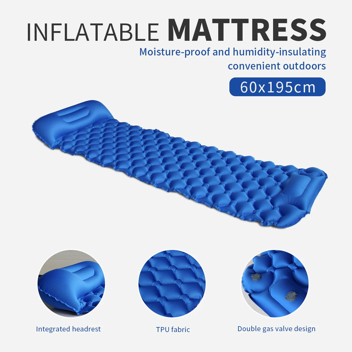 Outdoor Sleeping Pad with Pillow Ultralight, 77”*23.6”*2.4” Inflatable Camp Sleeping Mattress for Adult