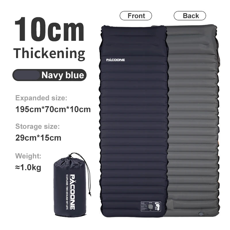 PACOONE 10Cm Thicken Sleeping Pad Ultralight Self-inflating Air Mattress Splicing Bed Beach Picnic Mat Camping Tent Air Cushion
