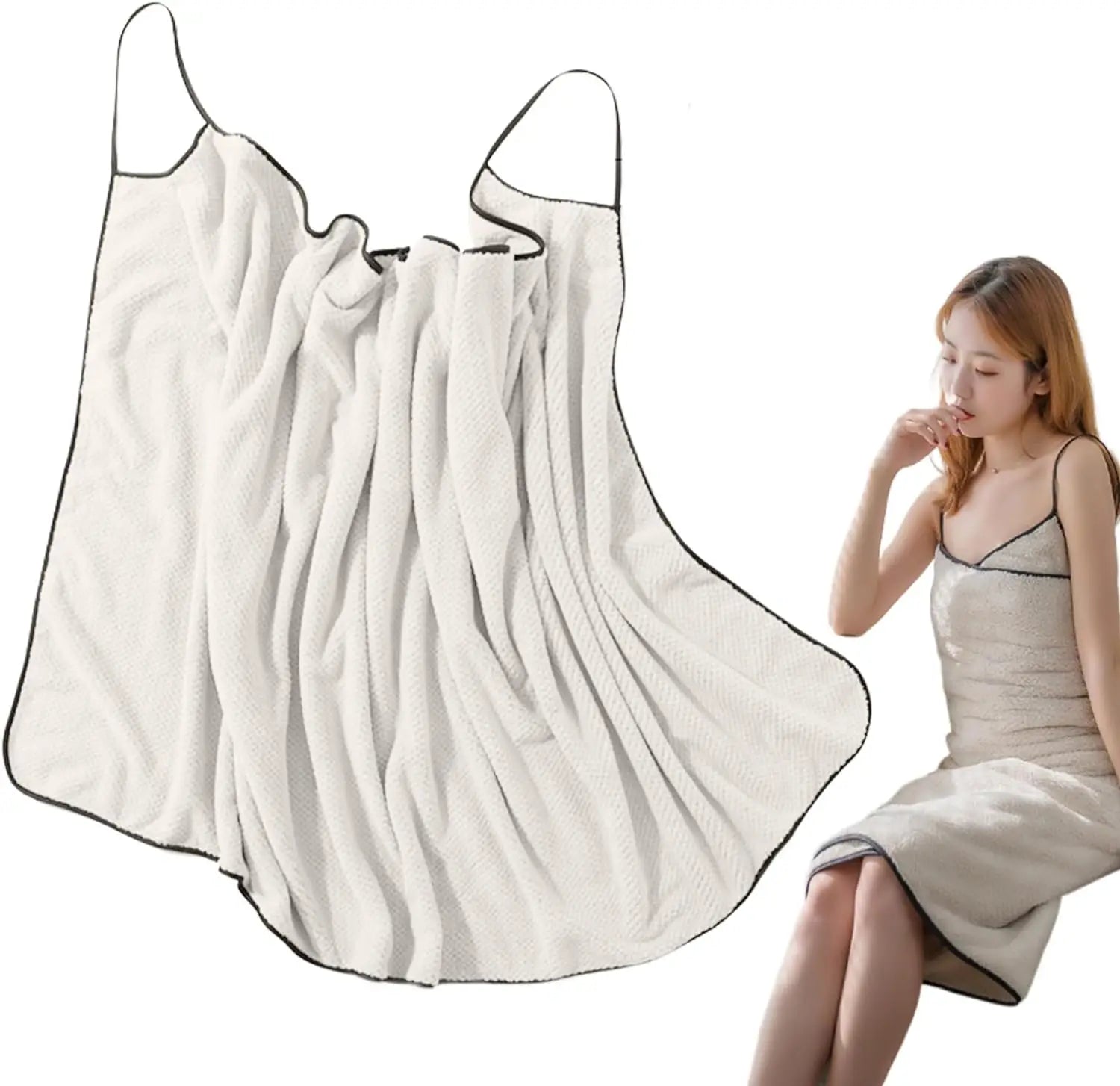 Quick Dry Sling  Wearable Bath Towel Bathrobe Dress for Shower Pool Spa Bathroom White Towel Wrap for Women