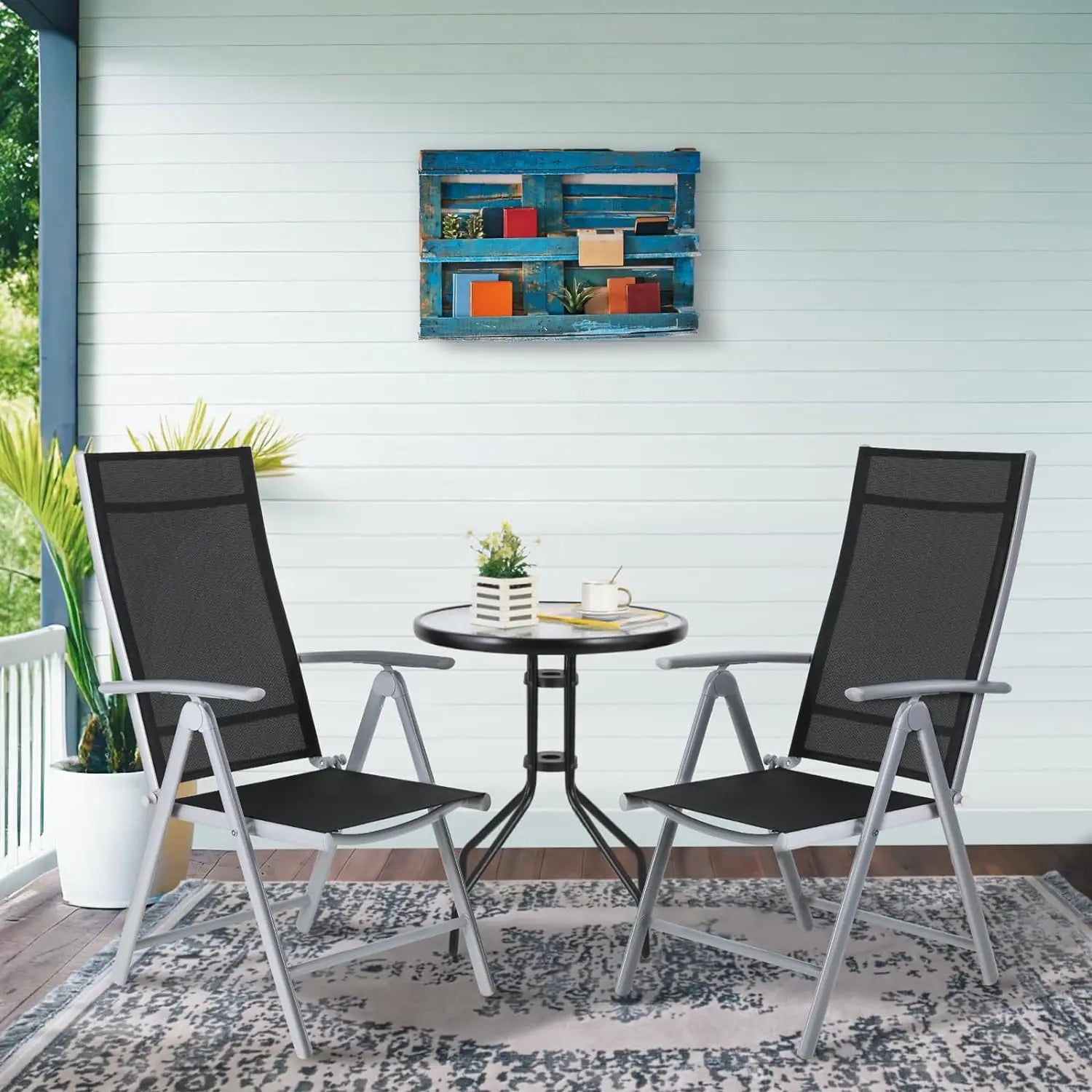 Homfa 2PC Balcony Chairs Set Garden Chairs Folding Chair 7-Way Adjustable Angle, Aluminium Camping Chair, Heavy Duty Load 150kg