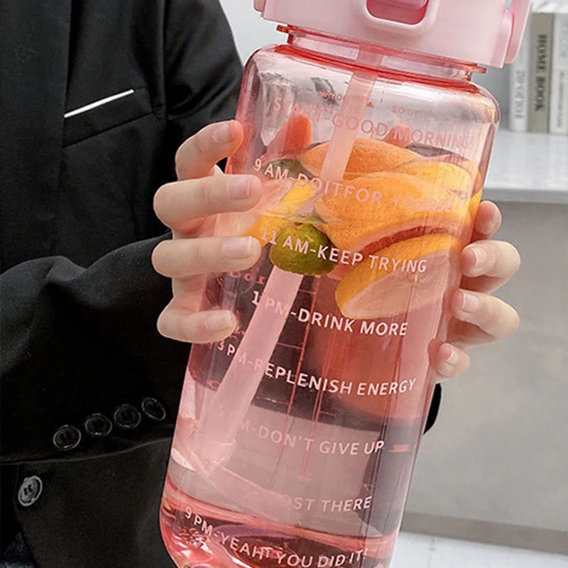 2 Liters Water Bottle With Straw Large Capacity Water Cup Portable Travel Bottle Sports Fitness Cup High Value Big Fat Cup