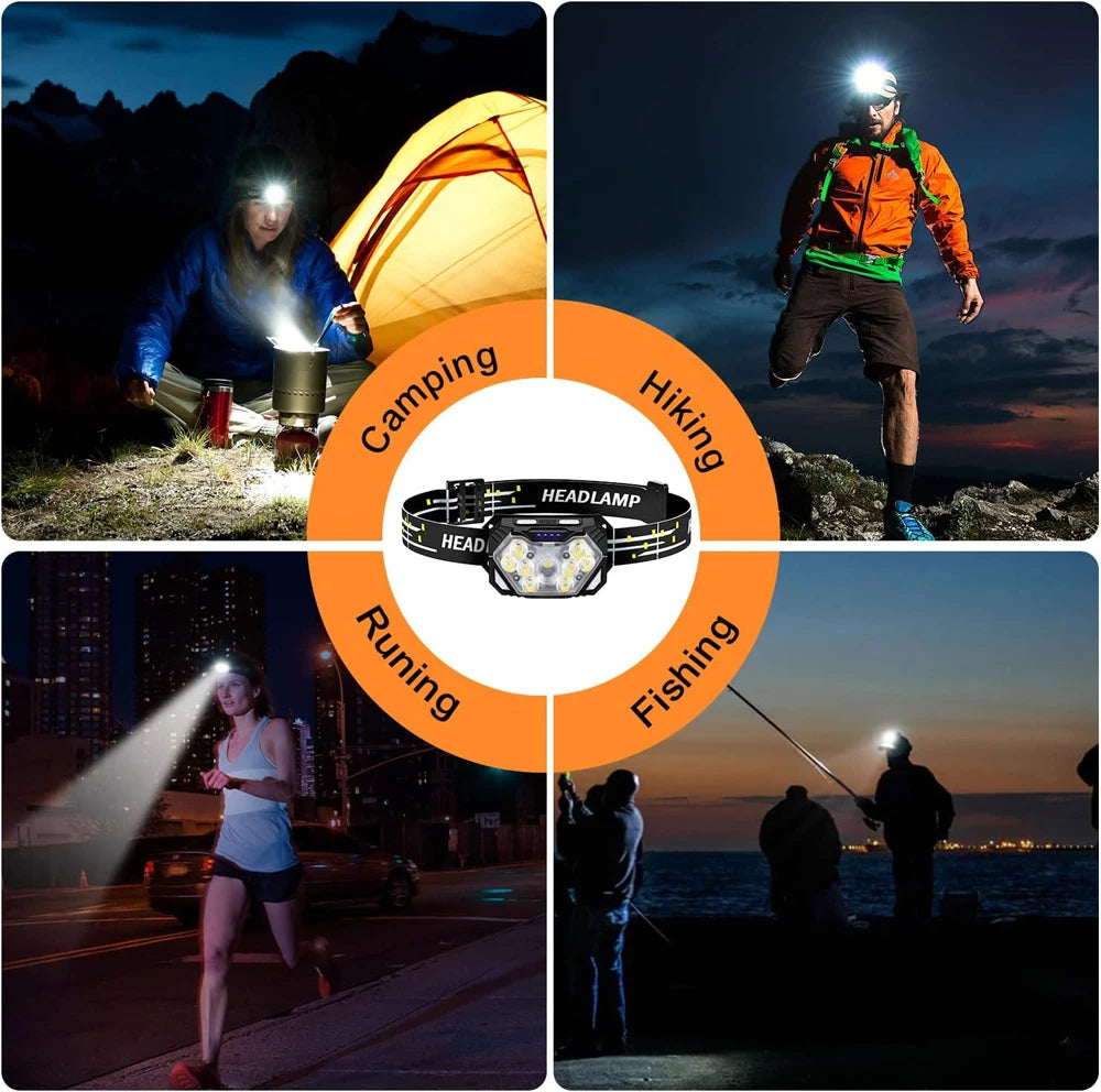 9 Led Strong Light Headlamp USB Rechageable Motion Sensor Headlight Portable Fishing Camping Outdoor Head Lamp Work Flashlight