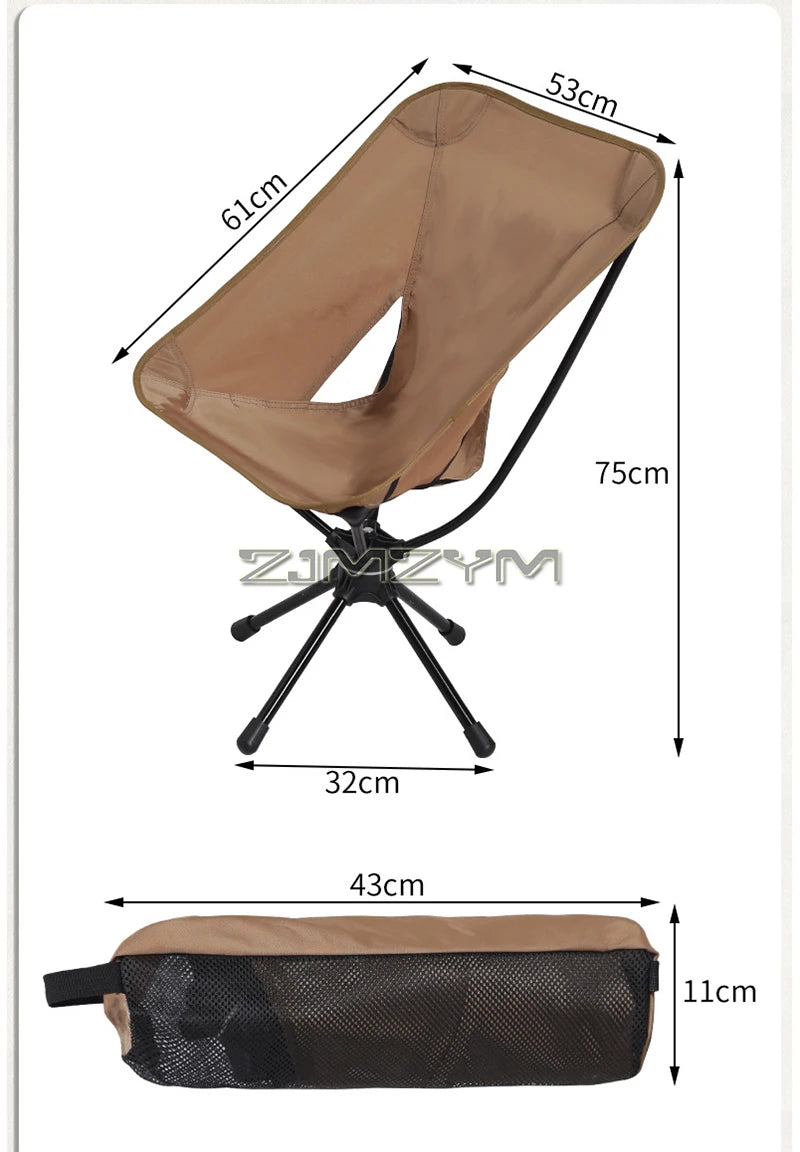 Swivel Portable Camping Chair Compact Collapsible Folding Chair with Carry Bag - Support 140kg - Outdoor Backpacking Chair