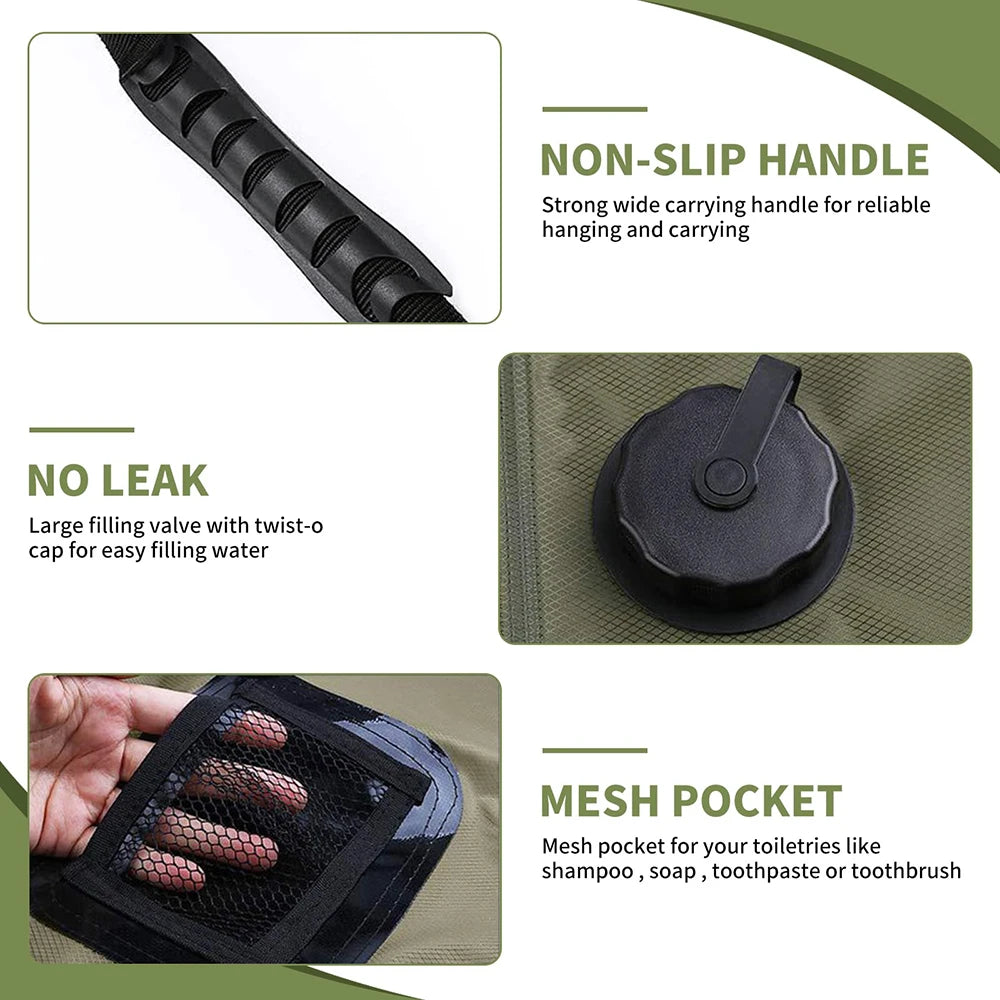 1pcs 20 Liter Portable Solar Heated Camping Shower Bag With Detachable Hose Switch Shower Head Suitable For Camping Trips
