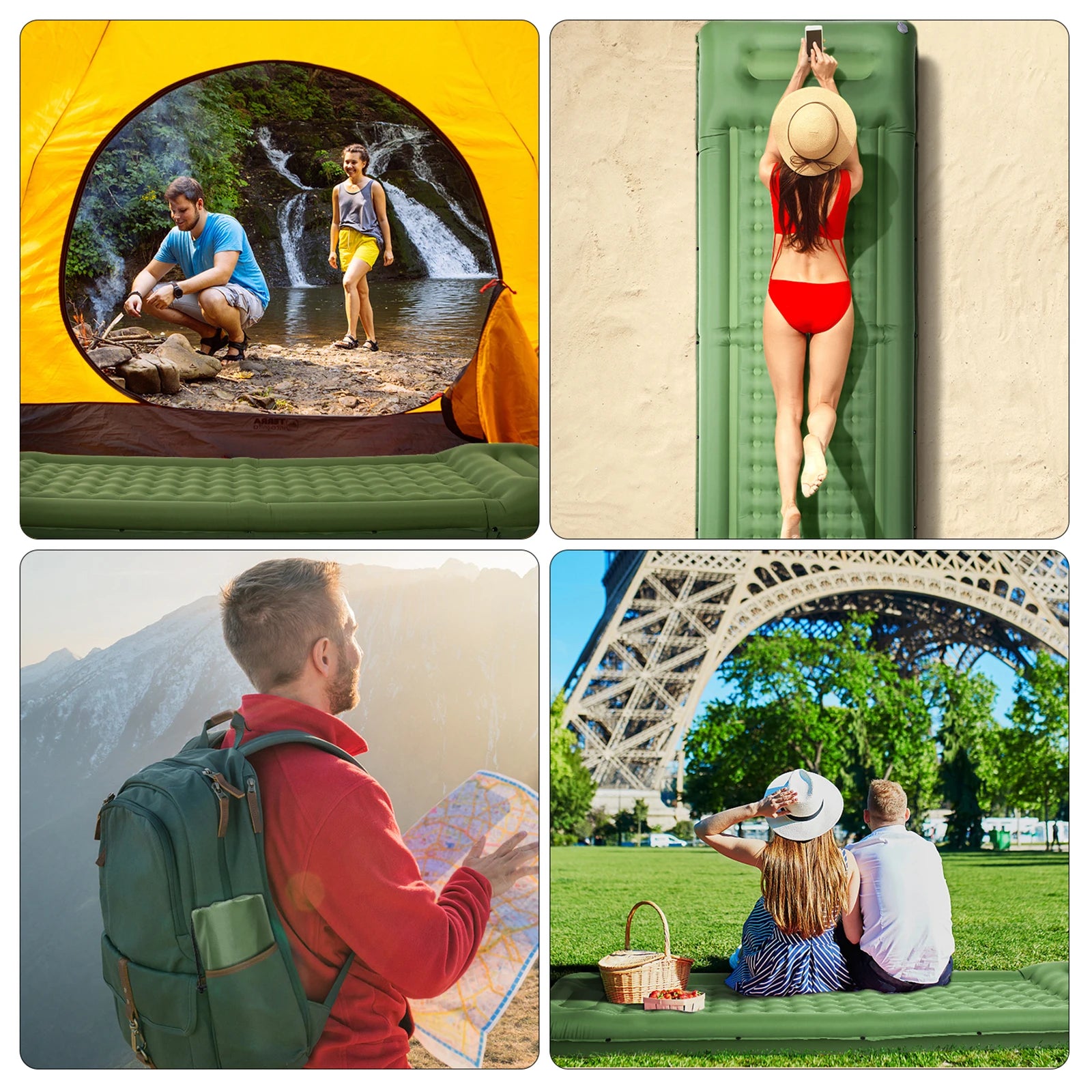 Inflatable Sleeping Pad 4 Inch Sleeping Pad Mat Air Mattress with Built-in Pump for Camping Backpacking Hiking Traveling Tent