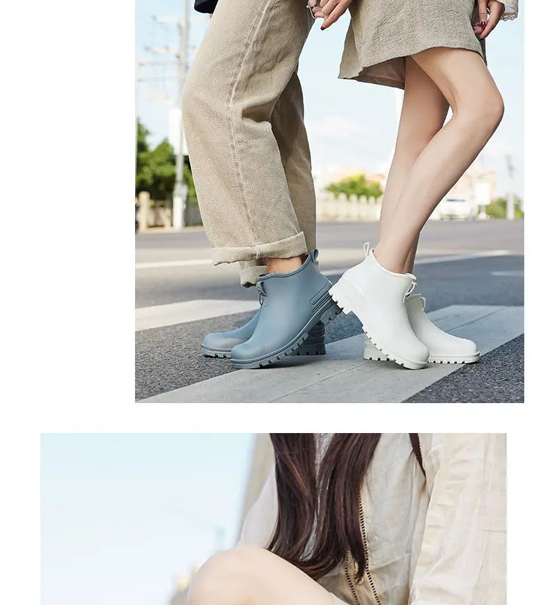 Rain Boots， for Men and Women, New Waterproof Shoes, Short Tube, Non-slip, Thick Sole, Wear-resistant, Warm Couple Camping Shoes