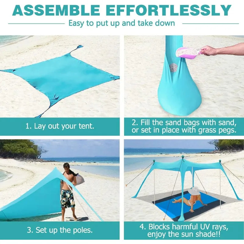 Portable Beach Sun Shade People UV Resistant Camp Bed Tent Sun Shelter Canopy Garden House with Storage Bag for Equipment