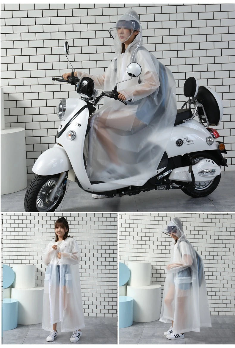 All In One Long Raincoat with Double Brim  Waterproof Poncho for Walking Cycling & Backpacking
