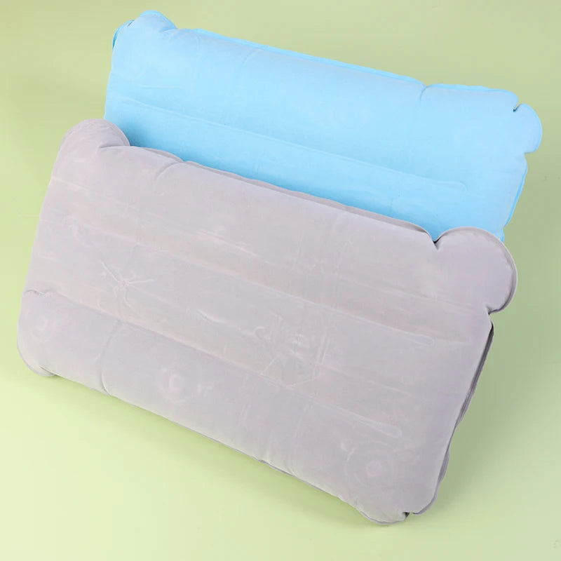 Portable Inflatable Flocking PVC Pillow Camping Sleeping Air Pillow For Travel Outdoor Hiking Flight Foldable Head Rest Pillow
