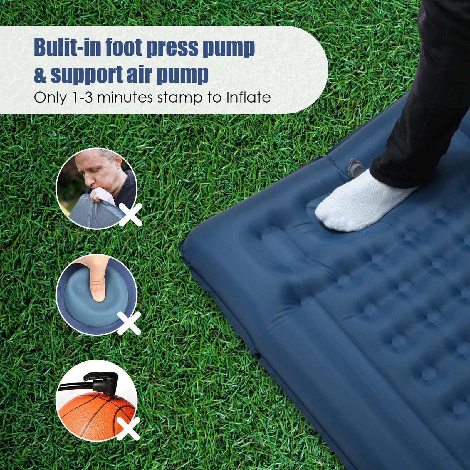 Inflatable Sleeping Pad 4 Inch Sleeping Pad Mat Air Mattress with Built-in Pump for Camping Backpacking Hiking Traveling Tent