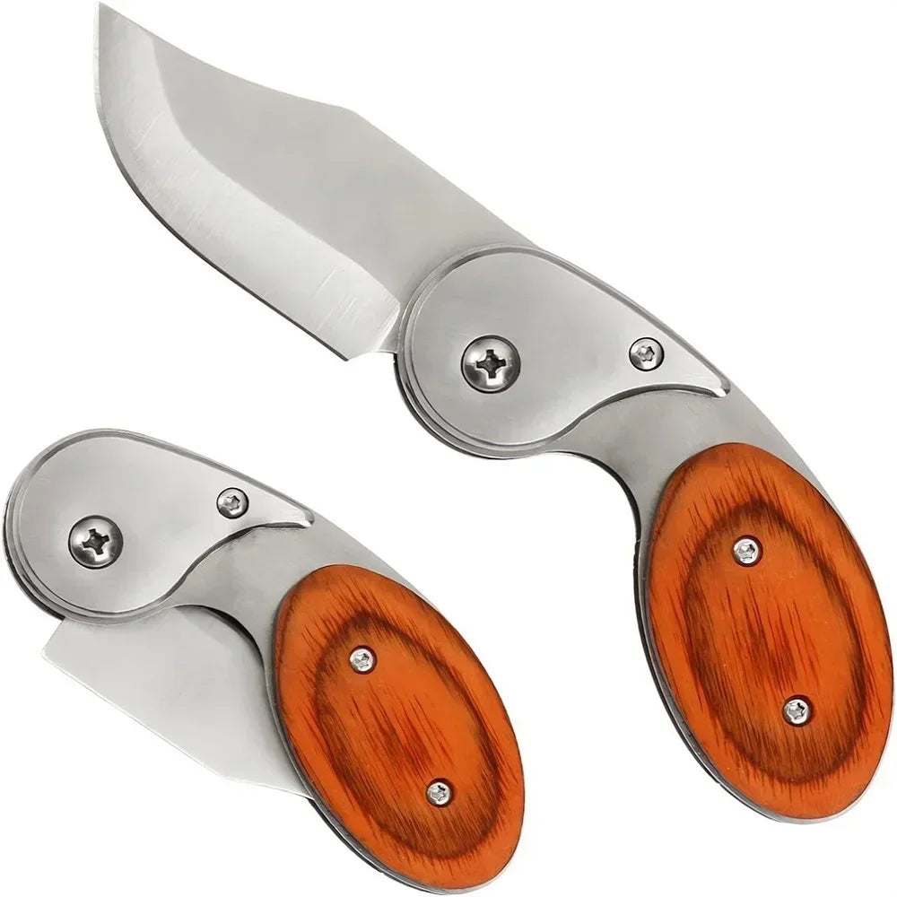 Portable Mini Folding Pocket Knife Wooden Handle Knives Outdoor Hunting Tactical EDC Survival Self Defense EDC Tool With Clip