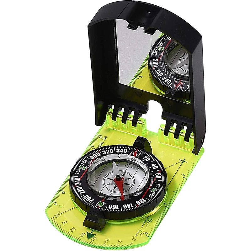 Compass Outdoor Guiding Tool Scale Map Ruler Mirror Compass with Flip Multifunctional for Hiking Camping Survival Compass