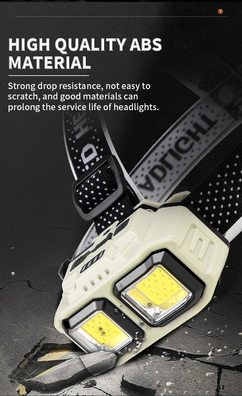 Powerful LED Induction Headlamp 4 Lighting Modes Type-C Charge Head Flashlight Outdoor Waterproof Camping Fishing Headlight