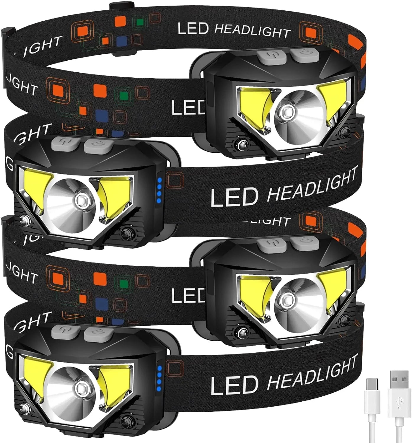 Headlamp Flashlight, 1200 Lumen Ultra-Light Bright LED Rechargeable Headlight with White Red Light,2Pack Waterproof Motion