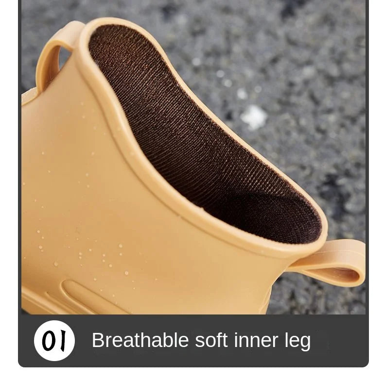 Rain Boots， for Men and Women, New Waterproof Shoes, Short Tube, Non-slip, Thick Sole, Wear-resistant, Warm Couple Camping Shoes