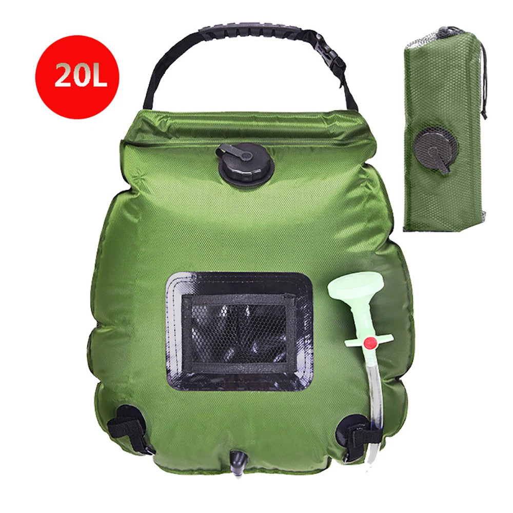 1pcs 20 Liter Portable Solar Heated Camping Shower Bag With Detachable Hose Switch Shower Head Suitable For Camping Trips