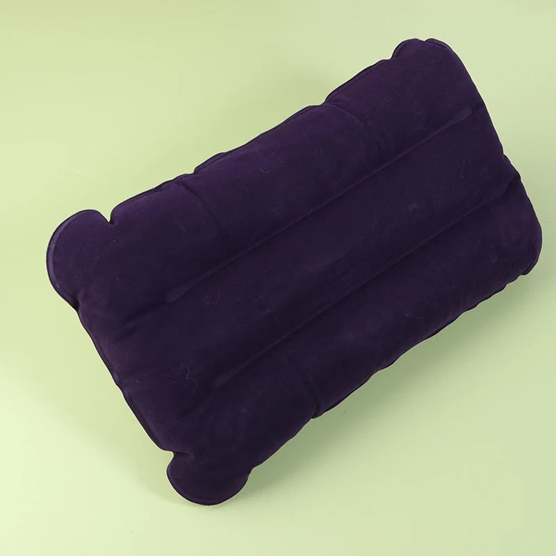Portable Inflatable Flocking PVC Pillow Camping Sleeping Air Pillow For Travel Outdoor Hiking Flight Foldable Head Rest Pillow