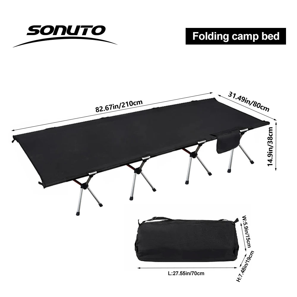 210X80cm 600D Oxford Camping Cot, Portable Folding Bed 210x80cm, 4kg Lightweight, Easy Setup for Outdoor Hiking Travel