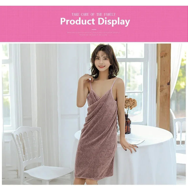 Quick Dry Sling  Wearable Bath Towel Bathrobe Dress for Shower Pool Spa Bathroom White Towel Wrap for Women