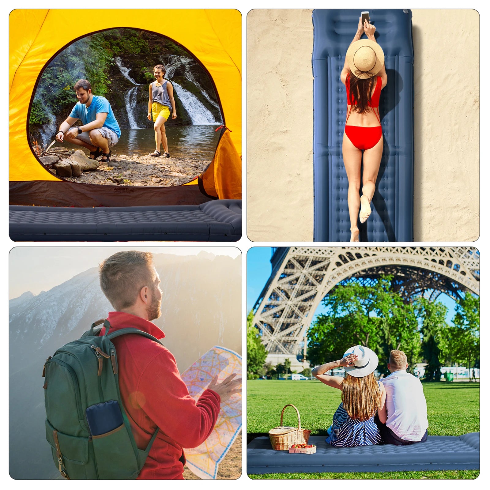 Inflatable Sleeping Pad 4 Inch Sleeping Pad Mat Air Mattress with Built-in Pump for Camping Backpacking Hiking Traveling Tent
