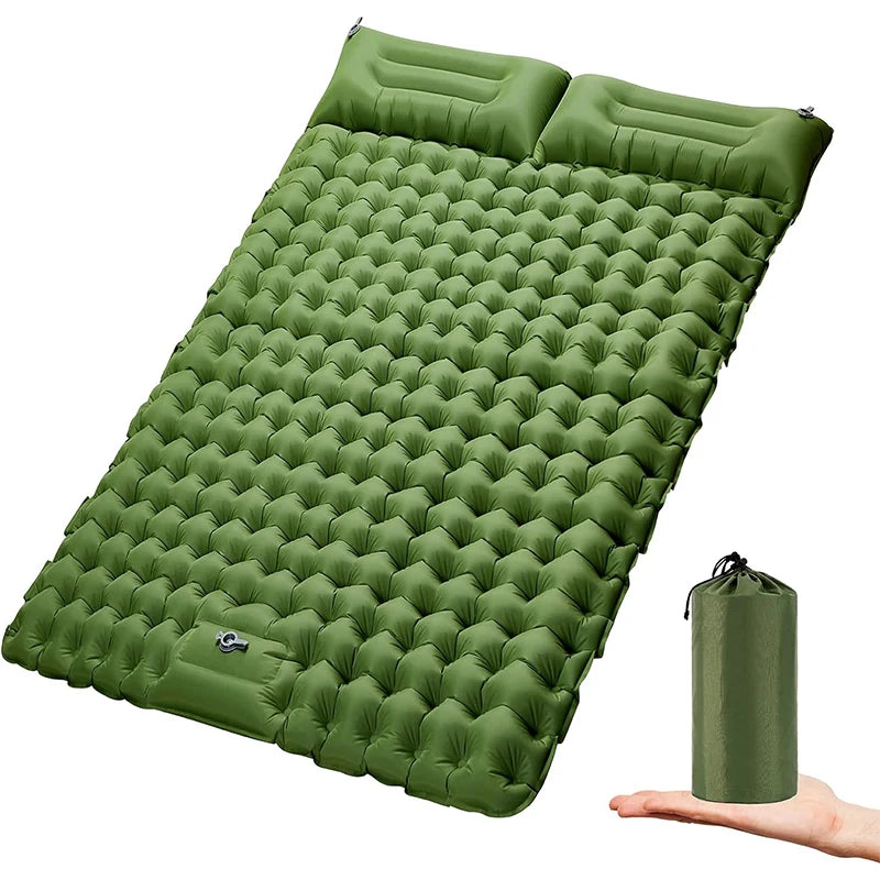 Double Sleeping Pad for Camping Outdoor 2 Persons Travel Bed Air Mat Self-Inflating Mat Sleeping Mattress with Pillow for Hiking