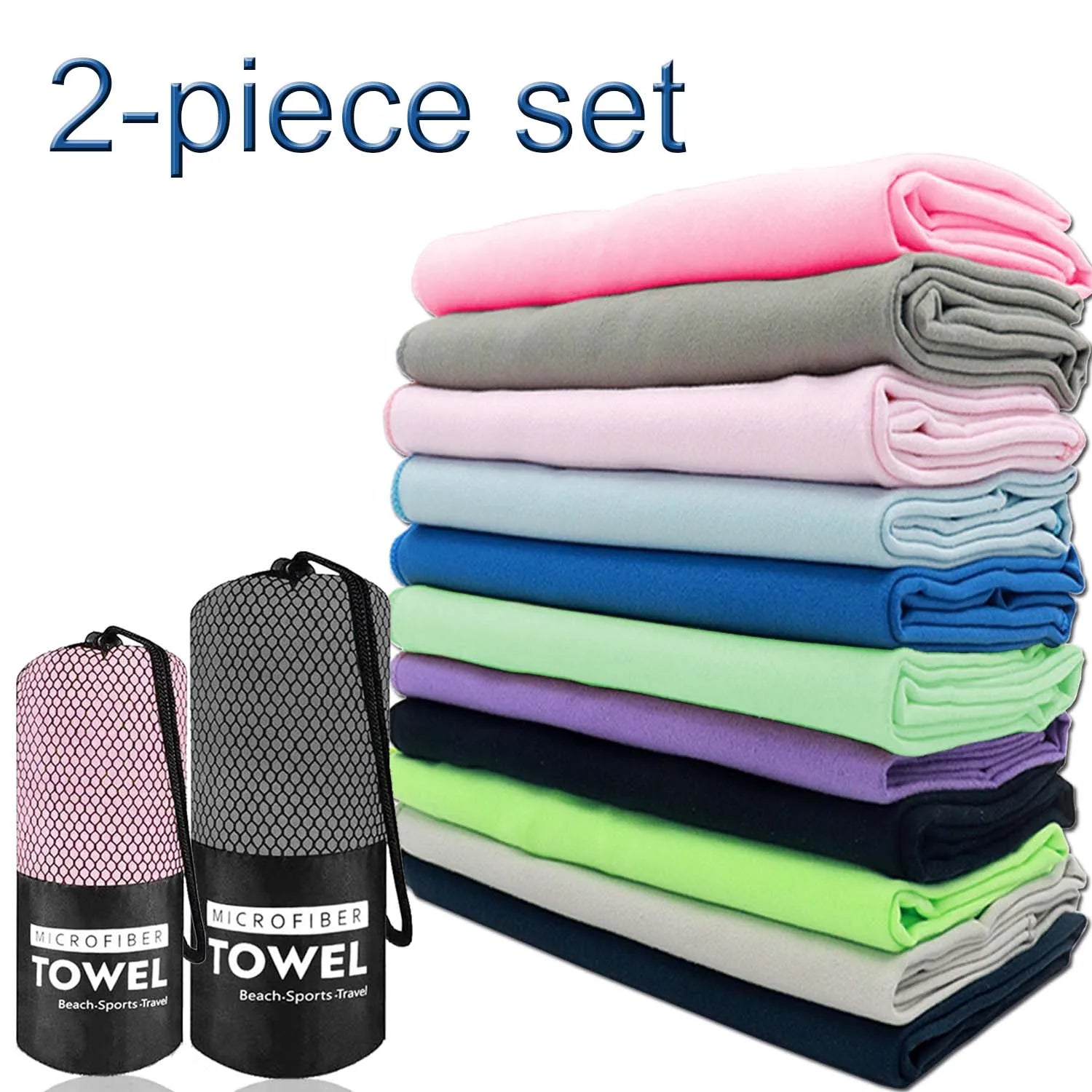 2 piece set quick drying towels for sports, fitness, swimming, beach, sweat water absorption, suitable for outdoor camping