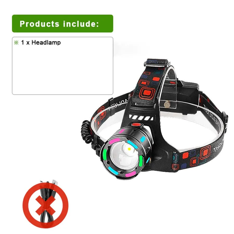 Strong Light LED Headlight 20000000LM Powerful Headlamp Long Shot 4000M Rechargeable Lamp With Fluorescent Light Outdoor Fishing