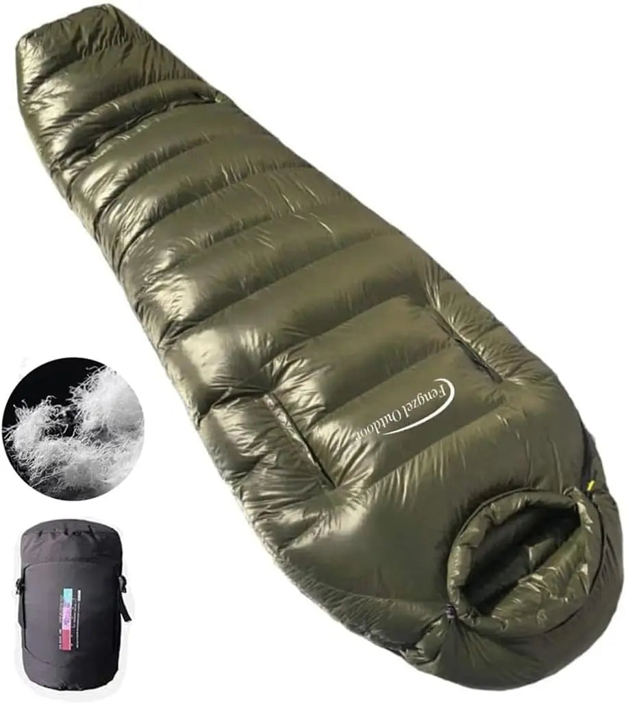 Outdoor camping, Can stretch hands and legs, 90% Duck down 1000g filling, Ultra-light and warm  Mummy down sleeping bag
