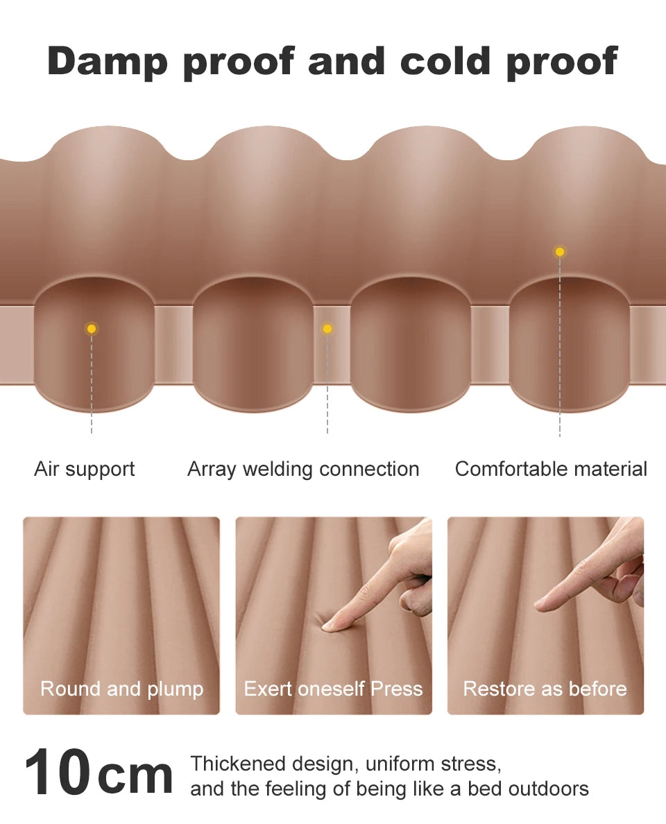 PACOONE 10Cm Thicken Sleeping Pad Ultralight Self-inflating Air Mattress Splicing Bed Beach Picnic Mat Camping Tent Air Cushion