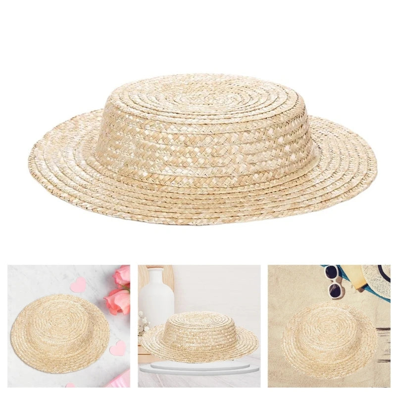 Vacation Teaparty Hat Base Handwoven Straw Hat Accessories Elegant Bonnet Hat Victorian Flat Brimmed Hat for Camping