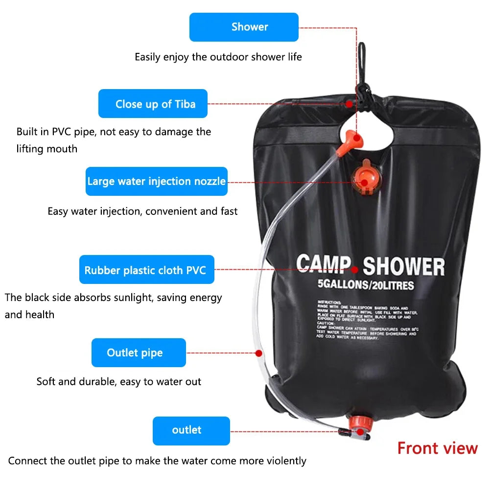 20L Portable Outdoor Camping Shower Bag Solar Heated Travel Hiking Climbing Shower Bath Water Bags Camping Equipment